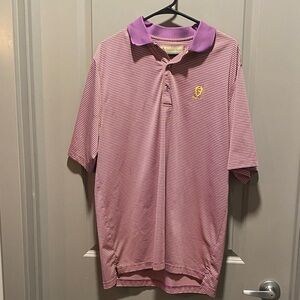 Donald Ross Men’s Striped Polo Shirt | Size Large | Purple & Yellow | Golf Club